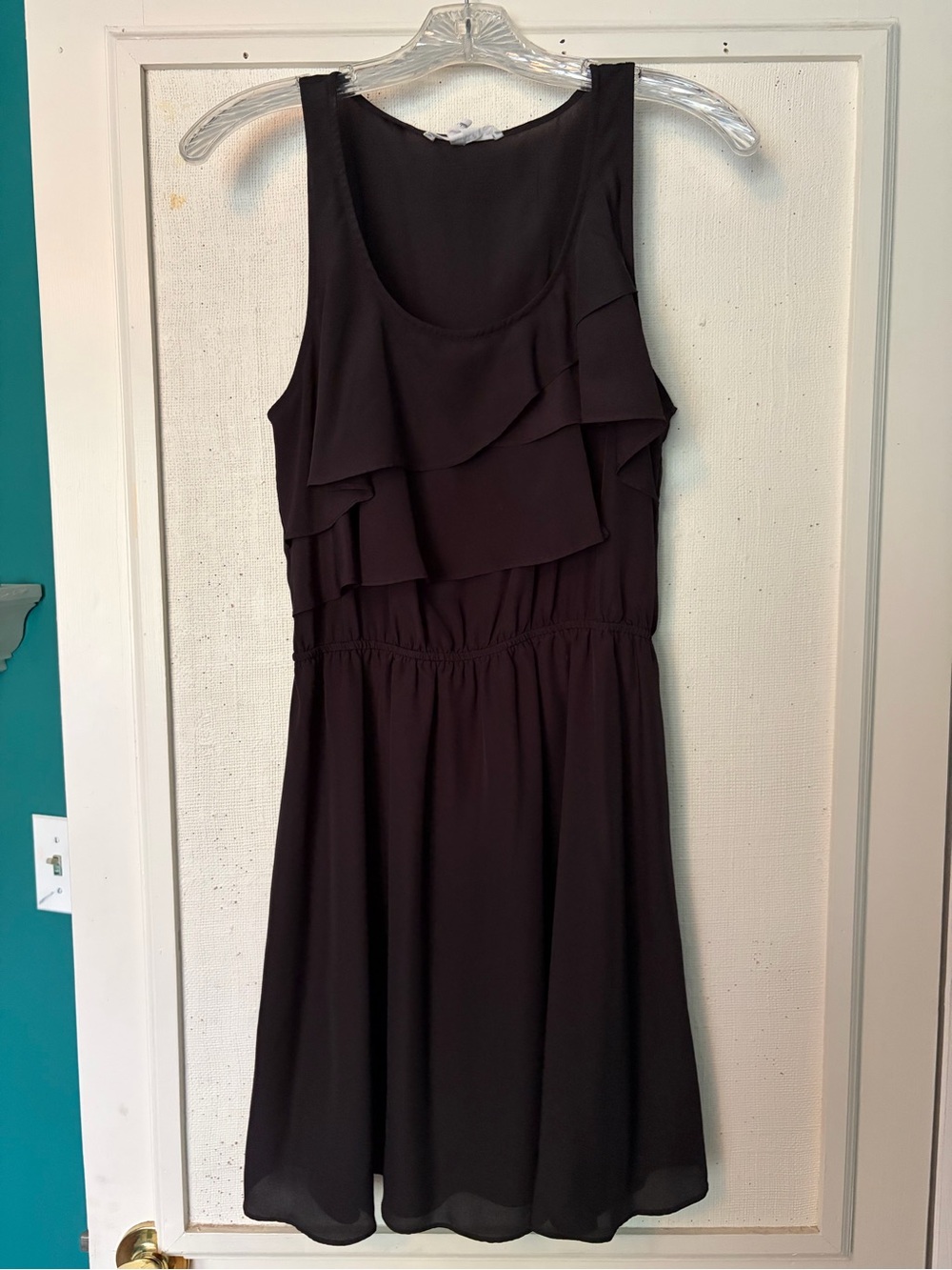 BCBGeneration Black Ruffle Scoop Neck Midi Dress